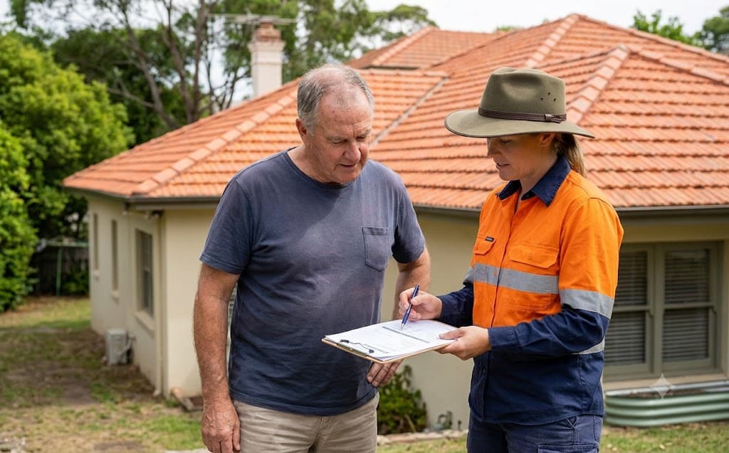 Homeowner reviewing a written roofing quote before signing