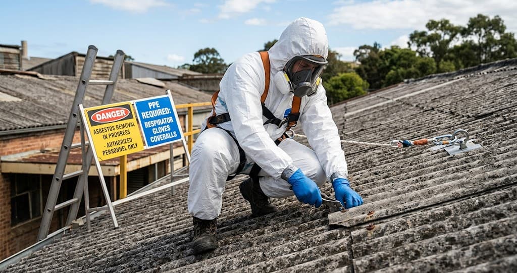 Asbestos roof removal in Adelaide — licensed removalist assessing an older fibro roof