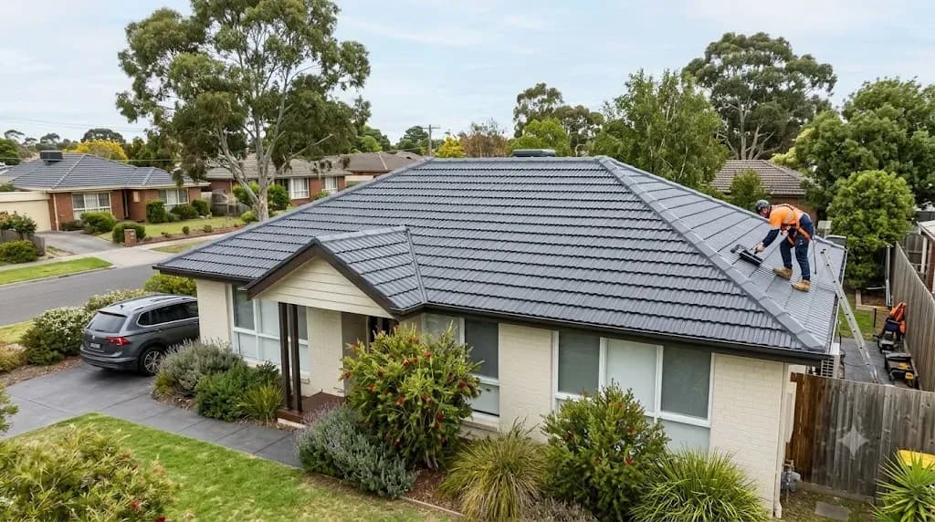 Roofing tradesperson working on an Adelaide tile roof